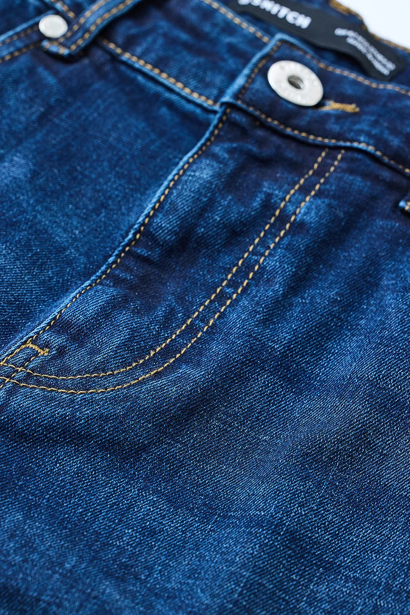 SNITCH Navy Straight Fit Stretch Washed Jeans for Men | Best Price UAE